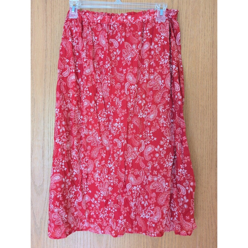 Eddie Bauer Red Paisley Print Women's XS Skirt Crinkle/Straight Boho Cotton